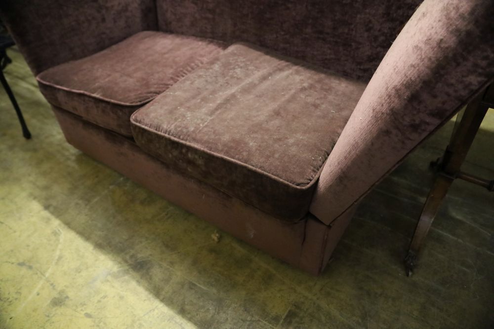 A Knole settee upholstered in mauve fabric, 170 x 80cm, height 92cm